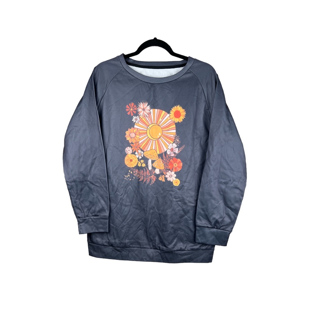Vintage Moon Mushroom Graphic Sweatshirts Crewneck Pullover Gray Size‎ XXL NWOT